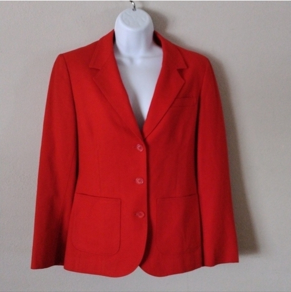 Vintage Pendleton Bright Red Button Up Virgin Wool Women's Blazer Jacket, USA - Picture 1 of 10